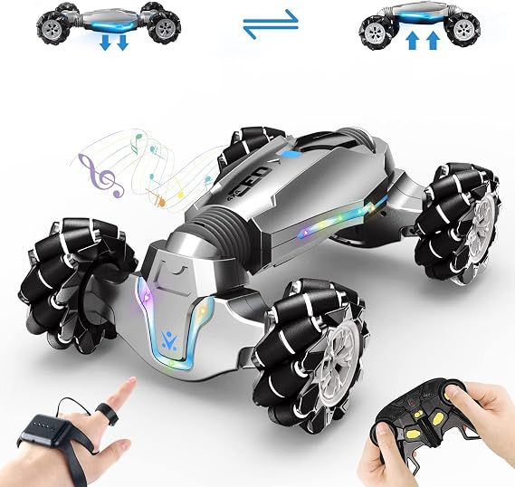 LOOZIX 1:10 Scale Gesture Sensing Rc Stunt Car, 4WD Remote Control Hand Controlled Transform , Double Sided Vehicle 360 Spins with Lights Music, All Terrains Monster Truck for Boys Kids