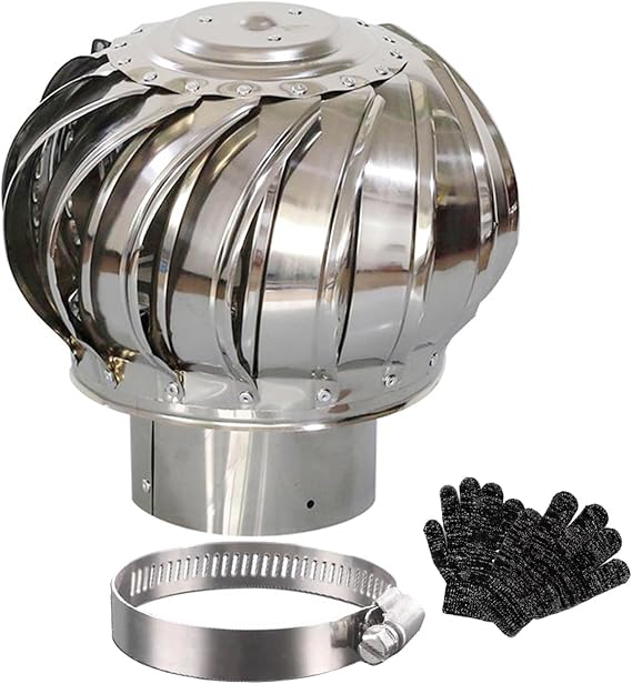 8 Inch Roof Turbine Vent Stainless Steel Roof Vent 3-16 Inch Silent Rotation Turbine, Chimney Spinner Cowl, Exhaust Hood For House, Factory, Attic, Farm(160mm-6.3in)
