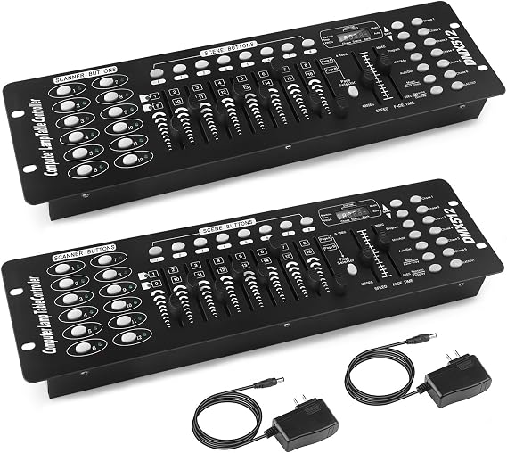 DMX Controller, 192 Channel DMX 512 Light Controller DMX Console Stage Light Controller Panel Use For Editing Program Of Stage Lighting Runing for DJ, Shows, Party, Bar, Disco - 2Pcs