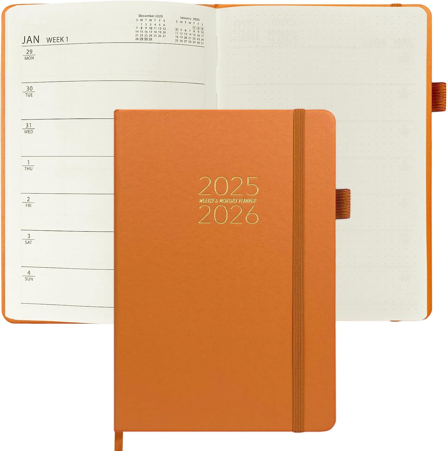 2025-2026 Academic Planner - Weekly and Monthly, 5.75 x 8.5, July 2025 - June 2026, Two Pages Per Week, Minimalist Appointment Book for Men Women, Buckram Bookbound Hardcover - Orange