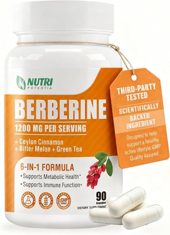 Organic Berberine Supplement-Berberine with Ceylon Cinnamon, Bitter Melon & Green Tea Extract, Supports Cholesterol Health & Immune Function. Third-Party Tested(Made & Tested in USA)-90 Capsules