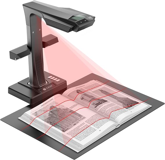 CZUR ET24 Pro Book Scanner 24 MP Professional OCR Document Scanner with Auto-Flatten, A3/A4 Scanner, Book Scanner for Personal Library, Czur Scanner Support HDMI, Windows/macOS/Linux Compatible | 24MP HD Camera Laser-based Auto Curve Flattening 180+ OCR Languages HDMI Output Universities Offices Libraries
