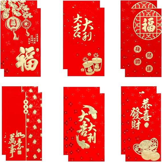 12 PCS 2022 New Year HongBao,Chinese Red Envelopes,Chinese New Year Lucky Money Pockets for New Year, Spring Festival, Wedding,Birth Day,Lucky Money Style 3
