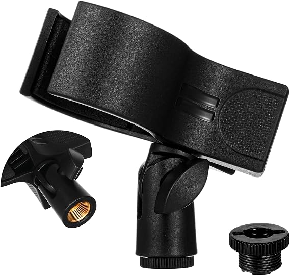1 Pcs Large Microphone Clip, Adjustable Mic Holder for Stand, Mic Clip for Most Condenser and Wireless Microphones with Outer Diameter Range 1.1" from 2.3", with 5/8" Male to 3/8" Female Screw Adapter
