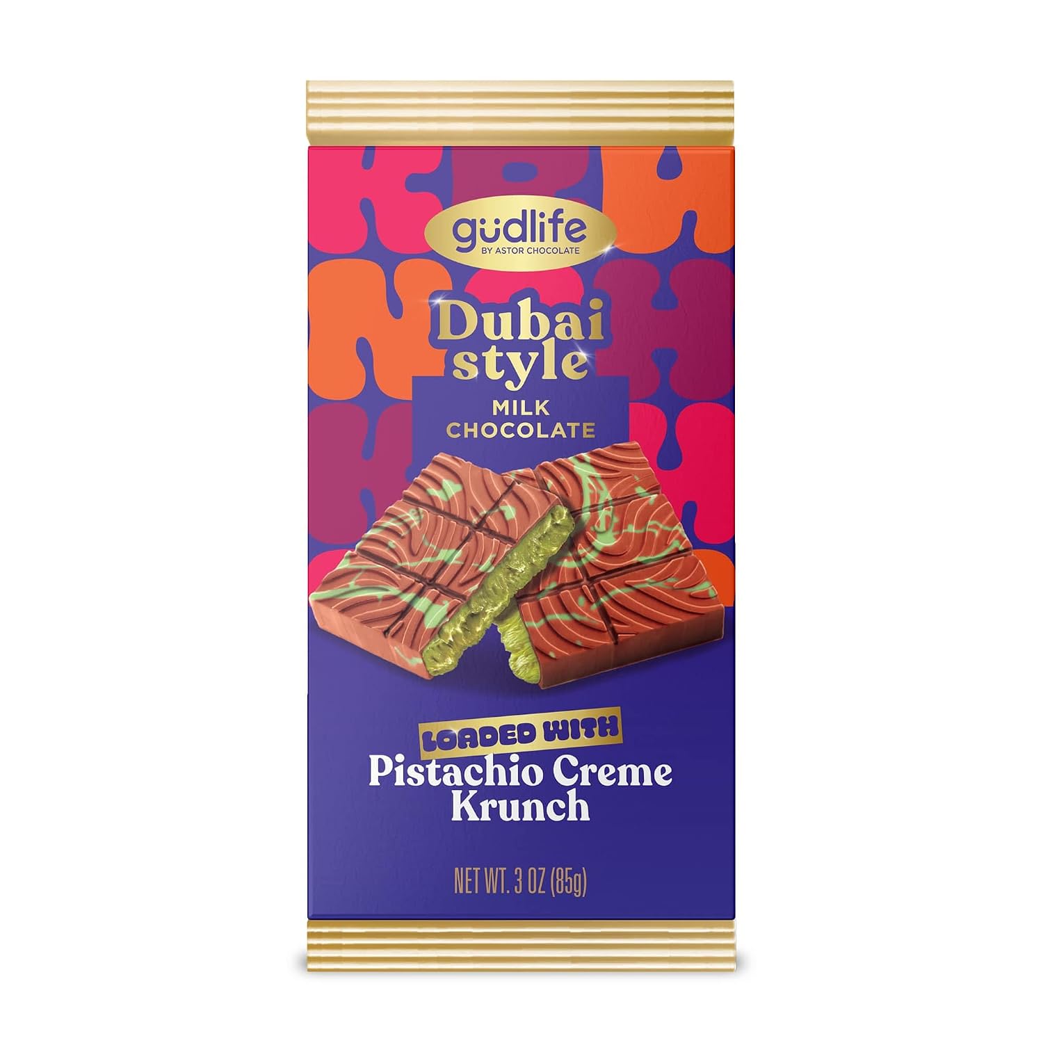 Gudlife Dubai Style Milk Chocolate Pistachio Creme Bar | Gourmet Milk Chocolate with Creamy Pistachio Filling and Mega Krunch | Premium Treat | 3oz