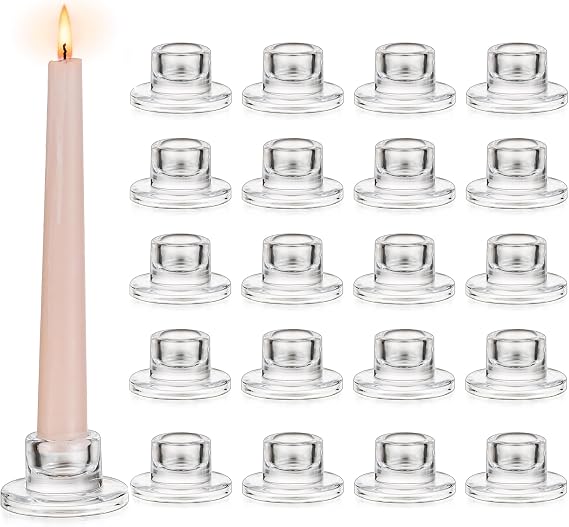 Glasseam Glass Tapered Candlestick Holders: 20Pcs Small Taper Candle Holders Bulk Short Candle Stick Candle Holder Clear Modern Candle Holder for Table Centerpiece Wedding Christmas Dining Party Decor