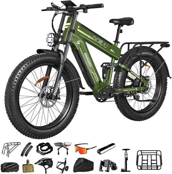 FREESKY Dual Battery Electric Bike for Adults, 48V 45AH 200 Miles Long Range E Bike, 4500W Motor 40MPH+, 26" Fat Tire Fast Mountain EBike, Full Suspension & Hydraulic Brakes, UL 2849 Certified by TUV