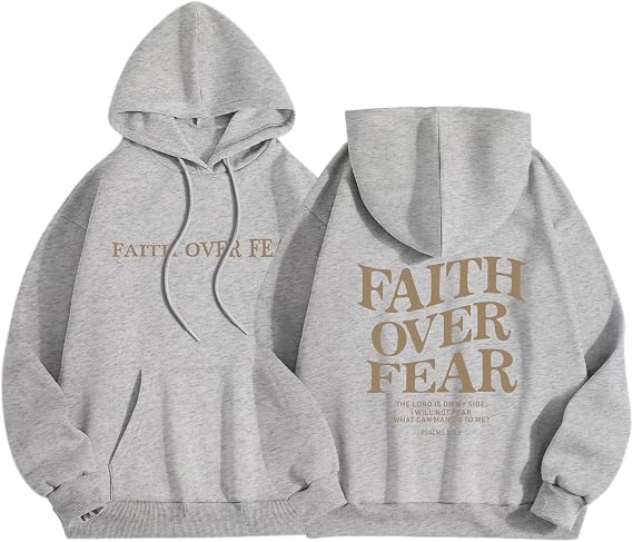 Sulayesh Faith Over Fear Hoodie for Women Christian Jesus Inspirational Sweatshirts Religious Oversized Graphic Pullover Tops