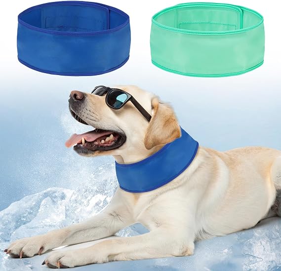 BEAUTYZOO Dog Cooling Bandana,2-Pack Instant Chill Ice Neck Cooler Wrap for Outdoor Summer, Adjustable Reusable Pet Scarf Lasts 2 Hours,Heat Relief Prevent Sunstroke for Medium Large Dogs 17"-22" Blue