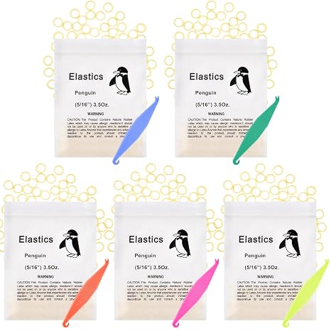 OFFCUP Orthodontic Elastic Bands, 500pcs Dental Rubber Traction Bands, Orthodontic Elastic Rubber Bands with 5pcs Elastic Placer for Braces for Dentist Braids Braces Teeth Gap (Penguin 5/16")