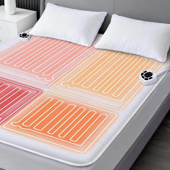Multi-Zone Heated Mattress Pad King, Quilted Surface, Preheat & Memory