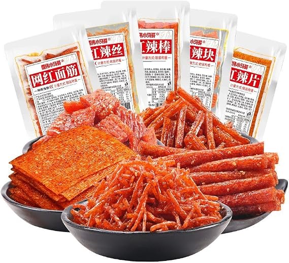 6 Flavors Mixed Spicy Latiao（3/5/10/20/30/50bags）Big Gluten,Sweet Spicy,Handmade Mala Latiao,Delicious Chinese Snacks Gifts,Healthy Snack Food (3bags)