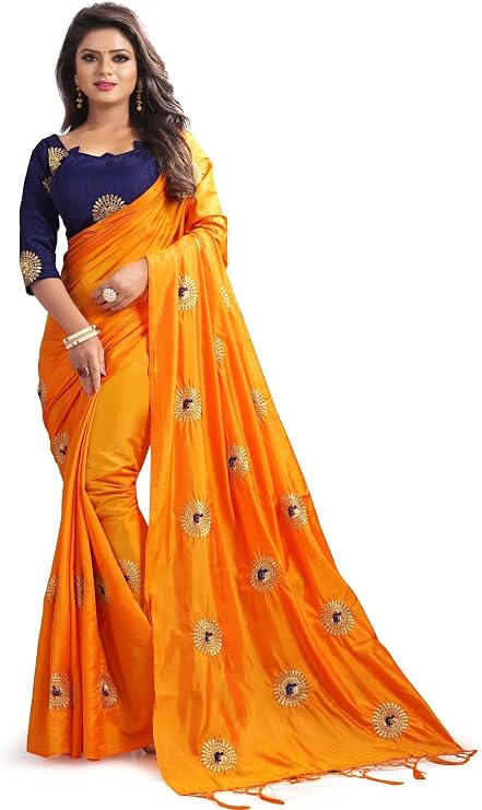 Mirraw Traditional Designer Paper Silk Embroidery Saree for Women with Unstitched Blouse