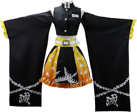 Demon Slayer Cosplay Kostümü Yeni Kadın Zenitsu Kimono Elbise Tam Üniforma Seti Tanjirou Off Omuz Etek Kıyafet