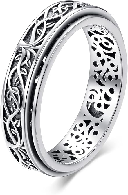 YAFEINI Fidget Ring Sterling Silver Spinner Ring for Women Celtic Knot/Sunflower/Daisy/Heart/Tree of Life Spinning Ring Fidget Jewelry Gifts for Women Men 6-12