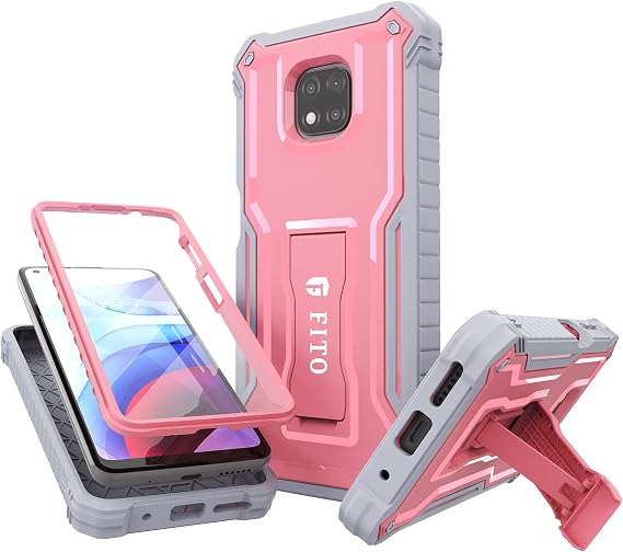 FITO for Moto G Power 2021 Case, Dual Layer Shockproof Heavy Duty Case Compatible with Motorola Moto G Power 2021 Phone with Screen Protector, Built-in Kickstand (Pink)