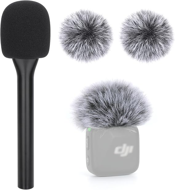 YOUSHARES Universal Interview GO Handheld Adapter for DJI Mini, 2-Pack Wind Muff and Lavalier Mic Adapter Handheld Stand Set