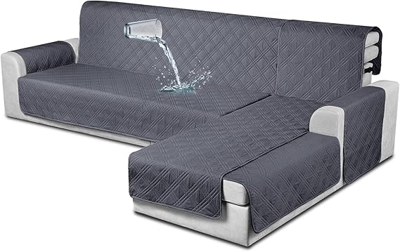 TAOCOCO Waterproof Sectional Couch Covers L Shaped Sofa Covers Chaise Lounge Cover 3pcs Reversible Sofa Covers for Sectional Sofa Pet Kids Furniture Protector with Elastic Straps(Large, Dark Grey)