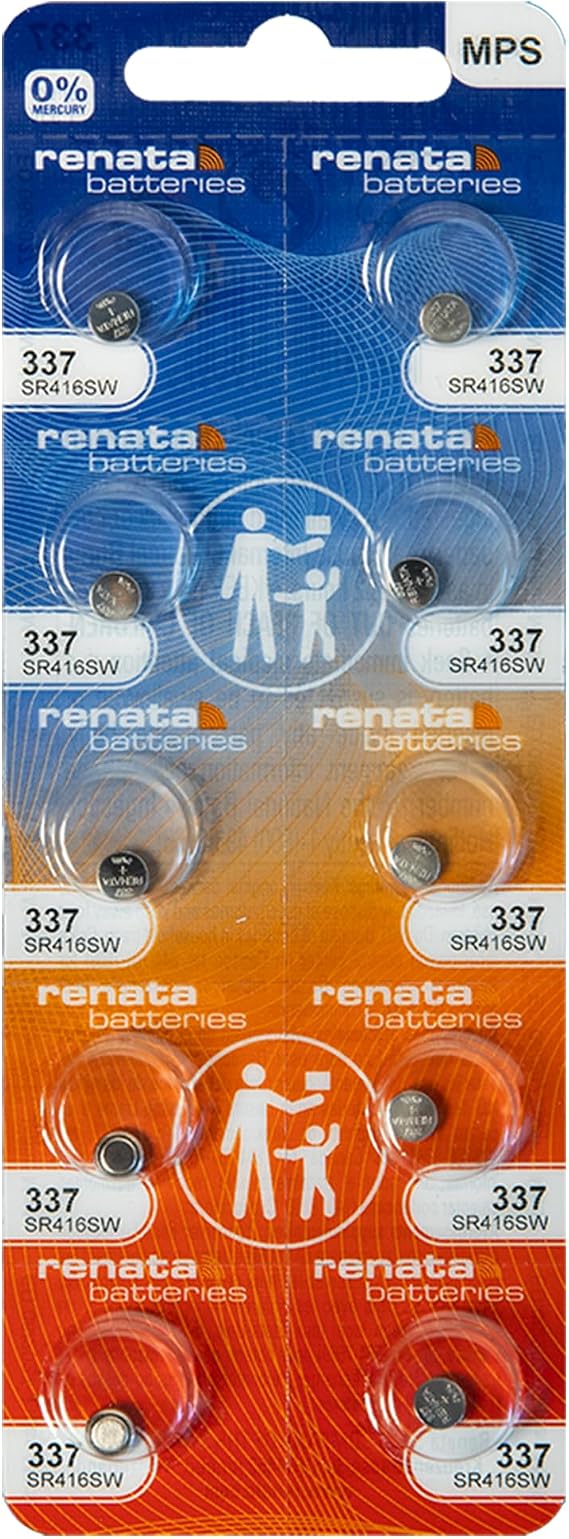 Renata 337 SR416SW Batteries - 1.55V Silver Oxide 337 Watch Battery (10 Count)