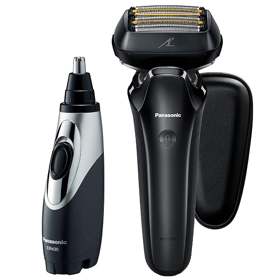 Panasonic Grooming Kit for Face, ES-LS8A-K + ER430K Bundle, ARC6 Six-Blade Electric Razor Plus Ear and Nose Hair Trimmer with Vacuum Cleaning System