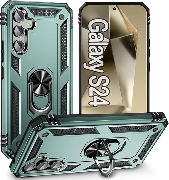 for Galaxy S24 Case for Samsung Galaxy S24 Case,with Kickstand, Heavy Duty Shockproof Anti-Scratched Phone Case,S24 Case Ink Green