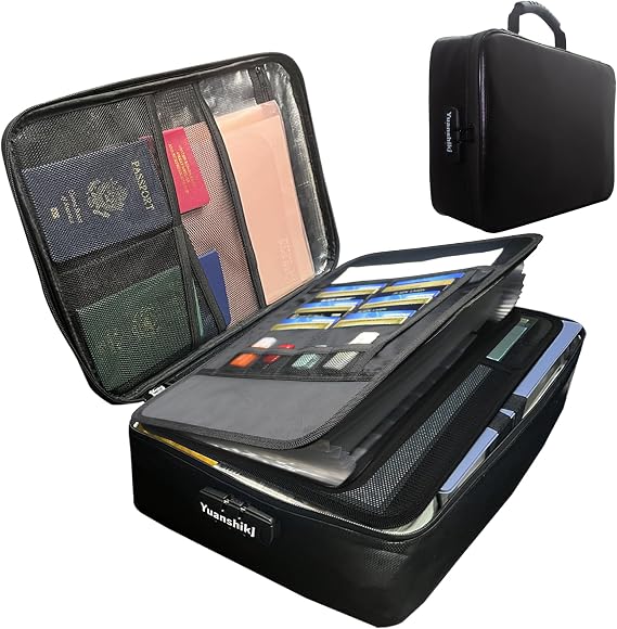 Yuanshikj Portable Fireproof Waterproof Document Organizer with Lock,Black
