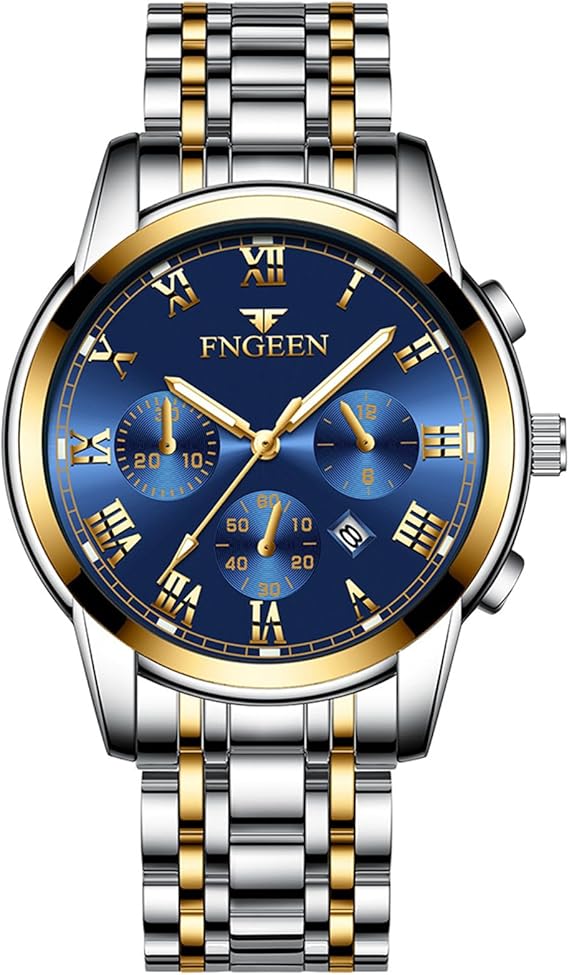 Women's Watches Men's Watches Stainless Steel Calendar: 3ATM Waterproof Three Eyes Multifunction Analogue Quartz Wrist Watch with Luminous Hands Stainless Steel Bracelet Watch Gifts for