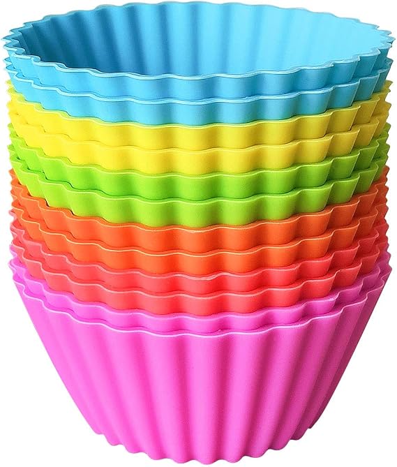 Silicone Cupcake Baking Cups, Multi Color Reusable Muffin Cup Liners, Rainbow Cupcake Wrappers, 6 Vibrant Colors (12pack(3.5x3.5x3.9 inch))