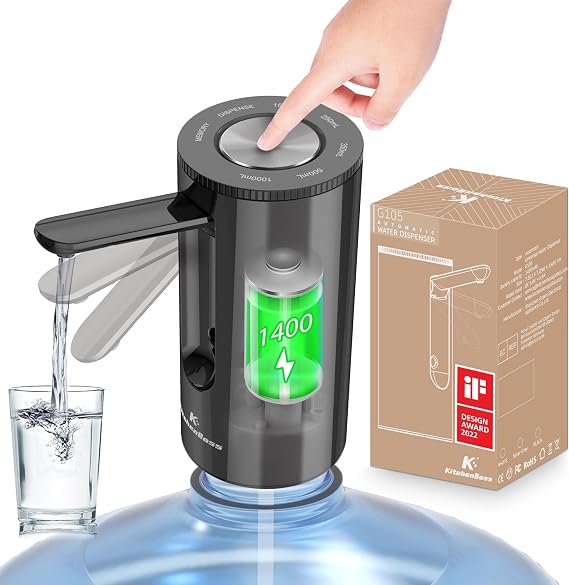 KitchenBoss Foldable Automatic Water Bottle Pump, Onyx Black