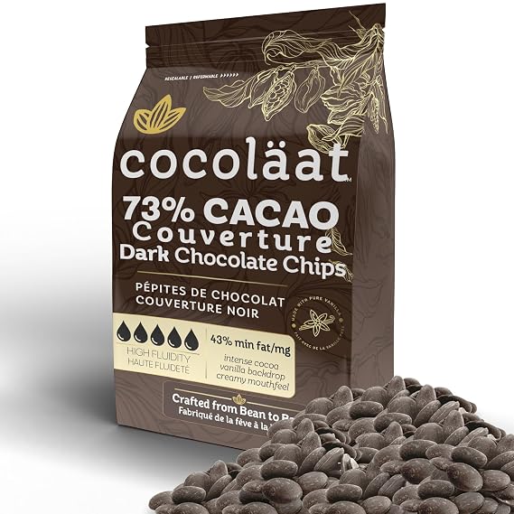 Cocolaat 73% Dark Couverture Chocolate Chips | Culinary Grade for Bakers, Pastry Chefs, Chocolatiers | 73% Cocoa - 43% Fat | Gold Foil Resealable Pouch Perfect Holiday Gift | 2 lb