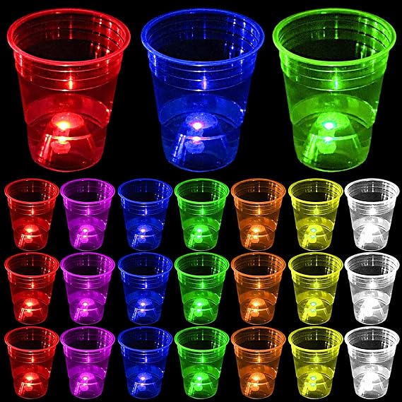 mishunyus Glow in The Dark Cups 16oz (24 Pack) - Neon Party Cups, Light Up Cups for Bad Bunny, Euphoria, Rave & Hora Loca Parties, Reusable Colored Cups for Beach, Holiday & Birthday - 7 Colors