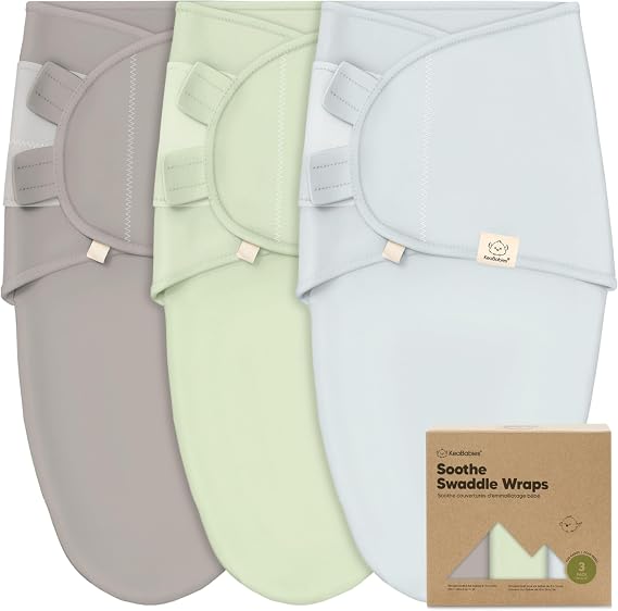 KeaBabies 3pk Organic Baby Swaddles for Newborns, 0.5 TOG Ripple, 0-3M
