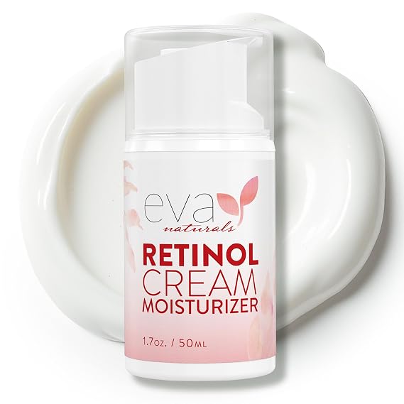 Eva Naturals Retinol Face Cream with Hyaluronic Acid & Vitamin E, 1.7 oz | Day & night use, anti-wrinkle, moisturizer, fine lines, dark spots, for women & men