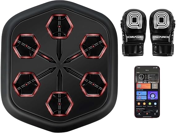 ONEPUNCH Music Boxing Machine Wall Mounted, Smart Boxing Music Machine with LED, Punching Game Machine with Phone Holder & Boxing Gloves for Stress Release