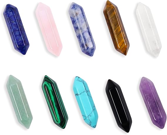ALEXCRAFT Crystals and Healing Stones Quartz Crystals Points Bulk Hexagonal Reiki Stone Quartz Crystal for Jewelry Making(10 PCS)