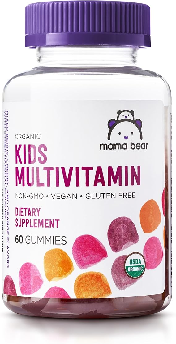 Amazon Brand - Mama Bear Organic Kids Multivitamin Gummies, Berry, Cherry & Orange, 60 Count, 1 Month Supply (Packaging May Vary)