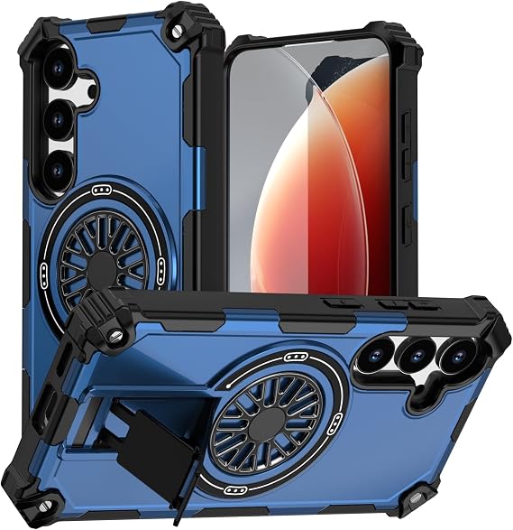 for Samsung Galaxy S24/25 Case with Invisible Kickstand,Shockproof Wireless Charging,Compatible with MagSafe,Stress Relief & Military Drop Protection Magnetic Phone Case Cover 6.2",Blue
