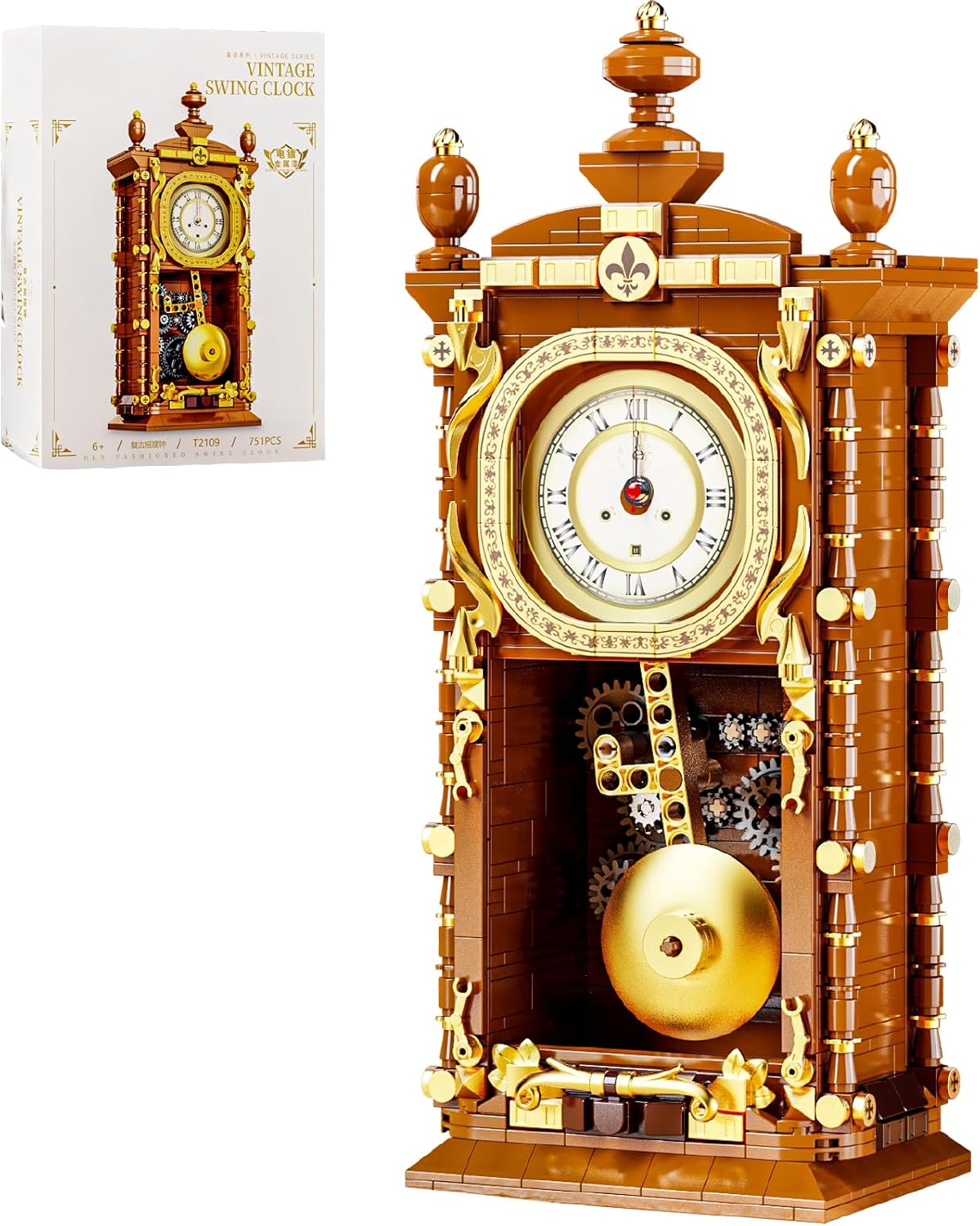 HJPLPXH Retro Pendulum Clock Building Block Set,A Toy with Real Clock Function and Linked Mechanical Pendulum,Better Gift for Adults Teens Kids