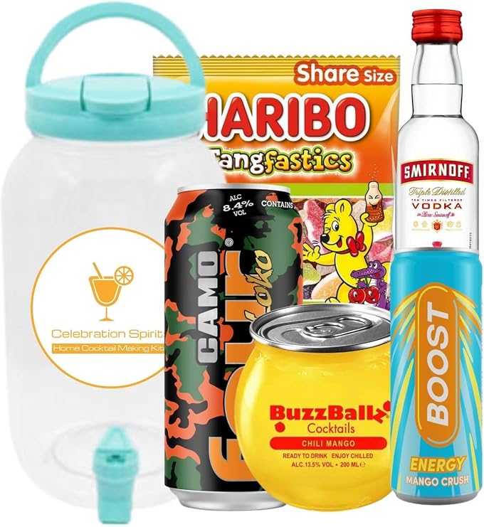 Celebration Spirits ChugJug XL Mango Flavour | Home Cocktail Making Kit | 3L Drinks Dispenser with Tap