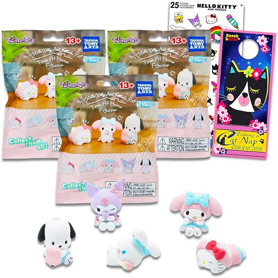 Hello Kitty Time at Home Figure Blind Bag Set - 3 Pack Sanrio Time at Home Mystery Bag Minifigure Set Pochacco My Melody Chrome and More Stickers | Hello Kitty Party Favors