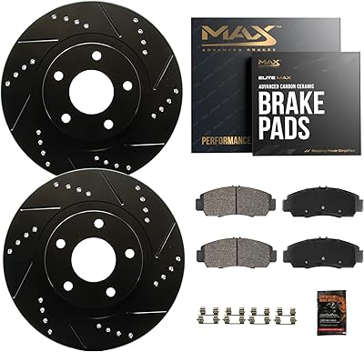 MAX Advanced Brakes - Front Brake Kit For 2013-2018 Acura RDX, 2016 Acura ILX| Carbon Ceramic Brake and Rotor Kit| Daily Performance Drilled Slotted Brake Rotors