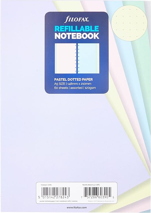 Filofax A5 Pastel Dotted notepaper Refill, 152019