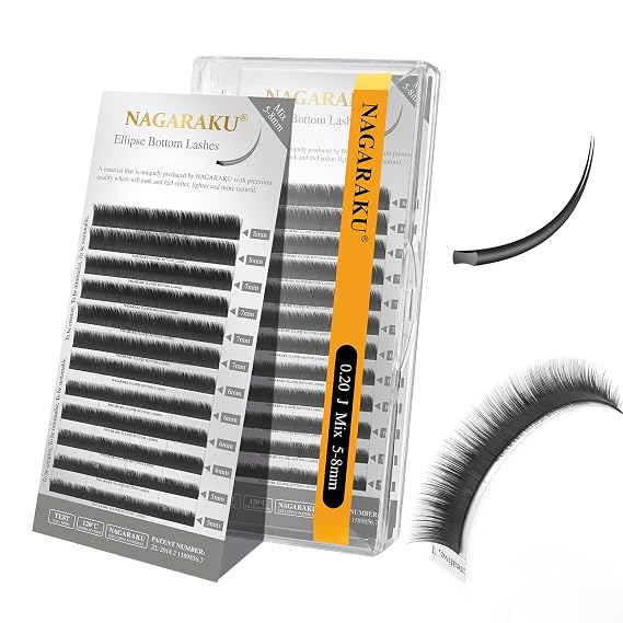NAGARAKU Bottom Flat Ellipse Lash Extensions 0.20J 5-8mm Mix Charcoal Grey