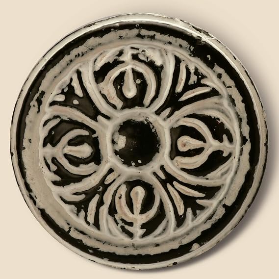 Set of 2 Round Cast Iron Floral Metal Cabinet Knob in Distressed White Finish