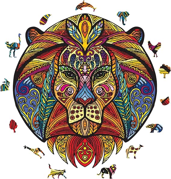 Ahşap Puzzle Yetişkin - Aslan Figür - 183 Parça, 27 x 29 cm - Yapıştırıcı Folyo Dahil - Benzersiz Şekilli Parçalar & Özel Figürler - WZ-17