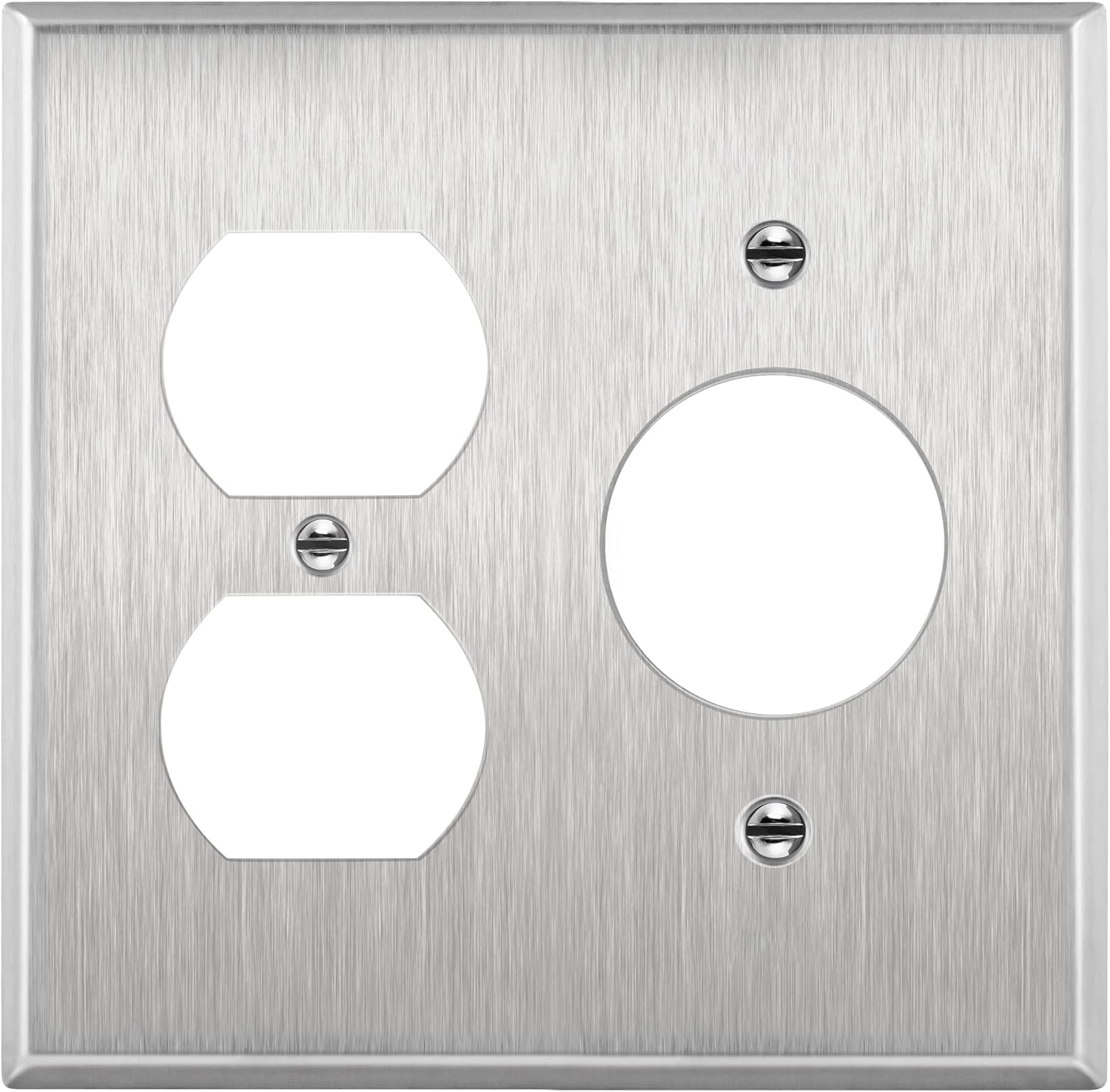 ENERLITES Combination Duplex Outlet or Single Receptacle 1.406 Hole Metal Wall Plate, Corrosive Resistant, Size 2-Gang 4.50 x 4.57, 772151, 430 Stainless Steel, UL Listed, Silver