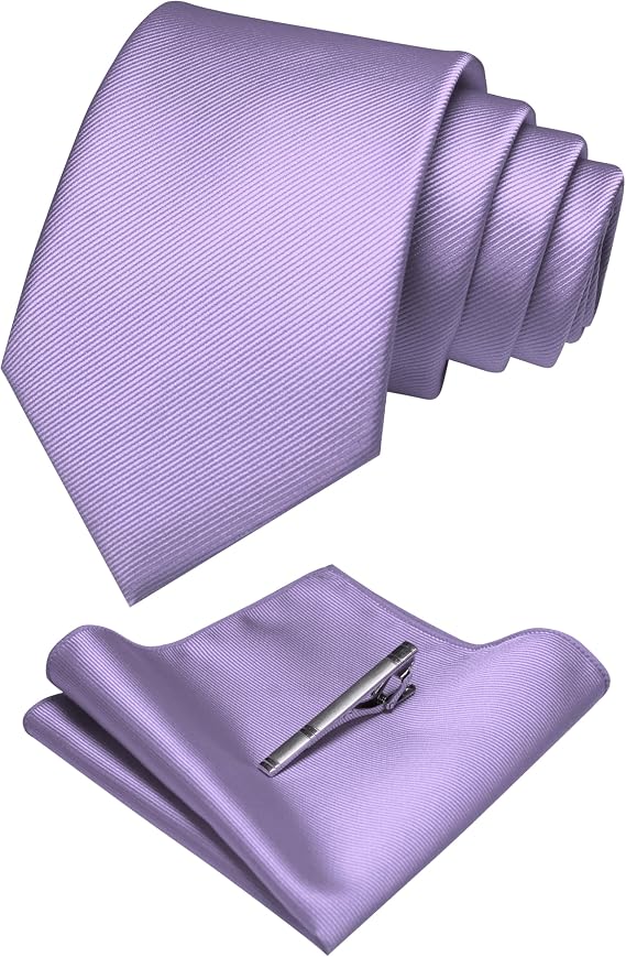 JEMYGINS Solid Color Formal Necktie and Pocket Square Tie Clip Sets for Men