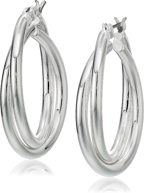 Anne Klein Twisted Hoop Earrings, Silver Tone
