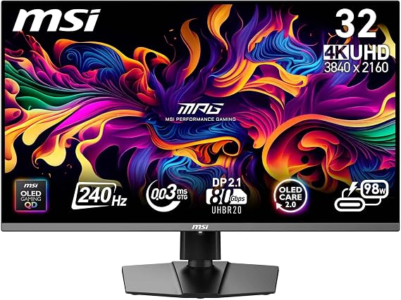 MSI 31.5 MPG 322URX QD-OLED, Gaming Monitör, UHD, 16:9 Flat, QD-OLED, 240HZ, 0.03ms, G-SYNC Compatible