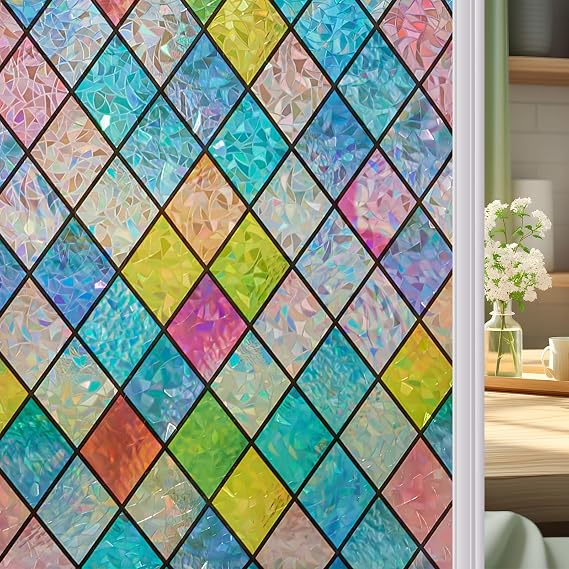 SUNBABY Stained Glass Window Film+One Way Window Privacy Film